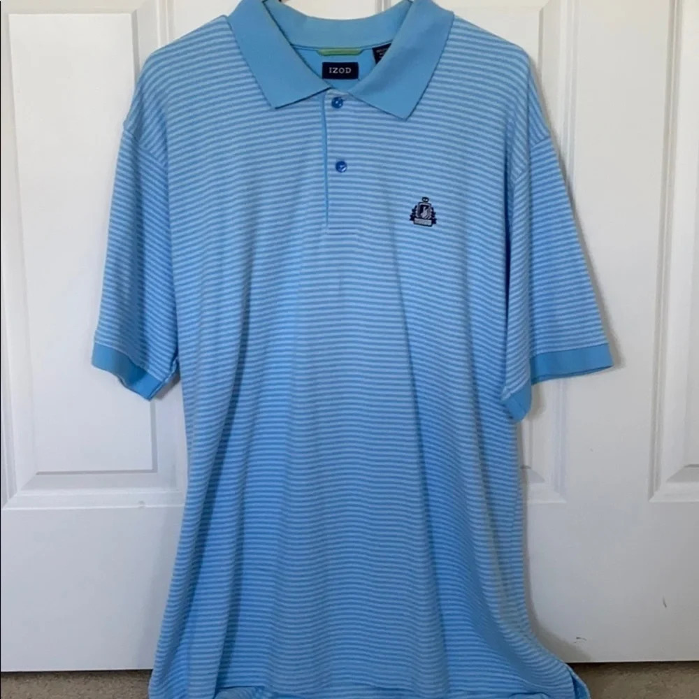 Izod striped polo short sleeve shirt size XL blue and white cotton